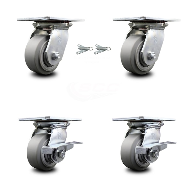 4 Inch Thermoplastic Rubber Swivel Caster Swivel Locks 2 Brakes SCC, 2PK